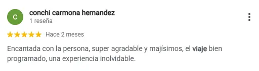Opinión de cliente en Google sobre su experiencia con los viajes organizados de La Sagra Turismo.